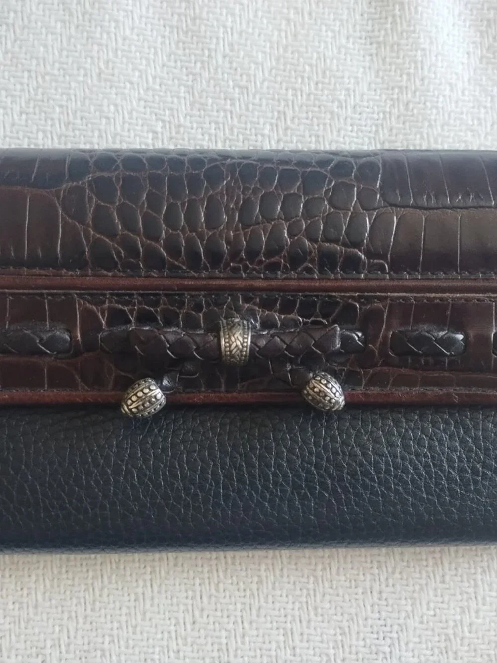 Brighton wallet brown black mock croc bow